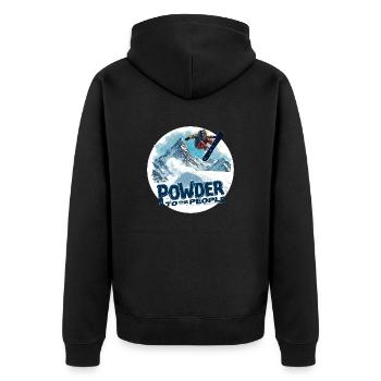 Powder to the People – Snowboard & Powder - Unisex Premium Bio Zip Hoodie - Schwarz - Hinten - Nico (187cm)