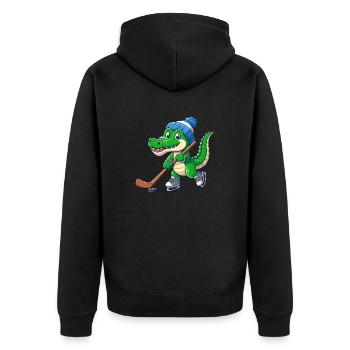 Krokodil-Eishockeyspieler - Lustiges Design - Unisex Premium Bio Zip Hoodie - Schwarz - Hinten - Nico (187cm)