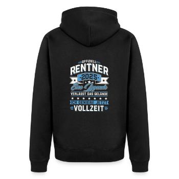 Rentner 2025 Rente Ruhestand 2025 Geschenk - Unisex Premium Bio Zip Hoodie - Schwarz - Hinten - Nico (187cm)