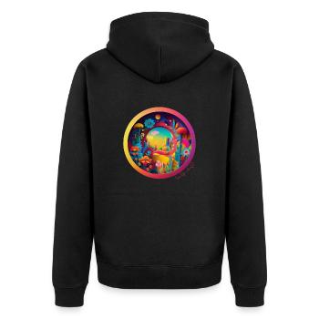 Blumen Kreis | Floral Circle | Flower Design - Unisex Premium Bio Zip Hoodie - Schwarz - Hinten - Nico (187cm)