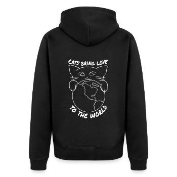 Katzen Bringen Liebe in die Welt - Unisex Premium Bio Zip Hoodie - Schwarz - Hinten - Nico (187cm)
