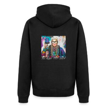 Illustration, bunt, Graffiti, Iris Apfel - Unisex Premium Bio Zip Hoodie - Schwarz - Hinten - Nico (187cm)
