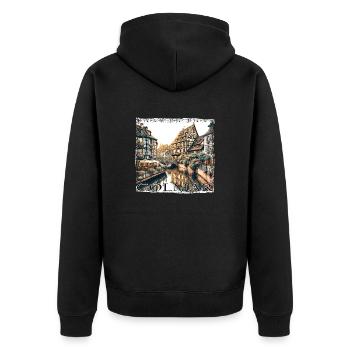 Colmar Altstadt: Fachwerkhäuser & Kanäle im Grunge - Unisex Premium Bio Zip Hoodie - Schwarz - Hinten - Nico (187cm)