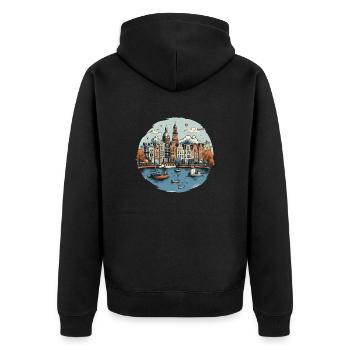 Amsterdam Skyline Urlaub Design - Unisex Premium Bio Zip Hoodie - Schwarz - Hinten - Nico (187cm)