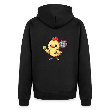 Tennisspiel im Hühnerstall - Ein tierisches - Unisex Premium Bio Zip Hoodie - Schwarz - Hinten - Nico (187cm)