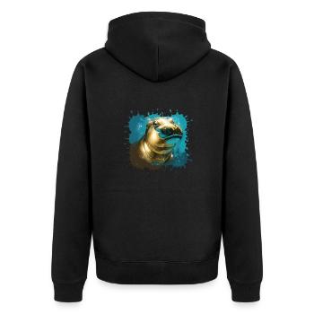 Nilpferd, gold, Malerei, Baby - Unisex Premium Bio Zip Hoodie - Schwarz - Hinten - Nico (187cm)