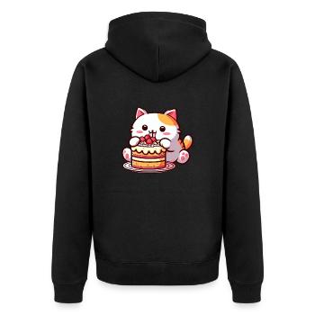 Cherry pie delight: Cute cartoon cat nibbles - Unisex Premium Organic Zip Hoodie - black - Back - Nico (187cm)