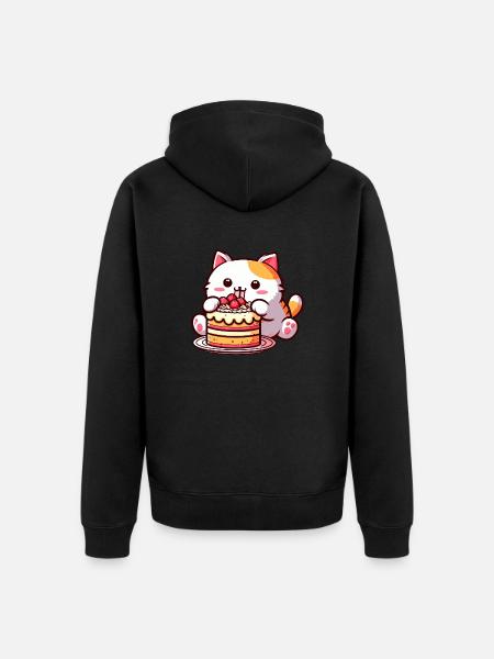 Kirschkuchen-Genuss: Süße Comic-Katze Nascht - Unisex Premium Bio Zip Hoodie - Schwarz