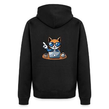 Cat and tomcat in the office - with coffee CEO - Unisex Premium Organic Zip Hoodie - black - Back - Nico (187cm)
