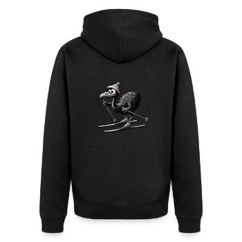 Cute emu bird skiing in cartoon style - Unisex Premium Organic Zip Hoodie - black - Back - Nico (187cm)