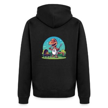Cute Comic Dino beim Grillfest - Unisex Premium Bio Zip Hoodie - Schwarz - Hinten - Nico (187cm)