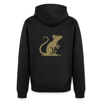 Minimalistische Ratte Maus Silhouette - Unisex Premium Bio Zip Hoodie - Schwarz - Hinten - Nico (187cm)