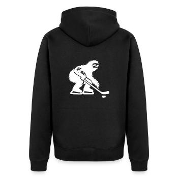 Faultier Eishockeyspieler Eishockey Silhouette - Unisex Premium Bio Zip Hoodie - Schwarz - Hinten - Nico (187cm)