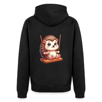 Süßer Igel auf Schaukel Spielplatz Cartoon - Unisex Premium Bio Zip Hoodie - Schwarz - Hinten - Nico (187cm)