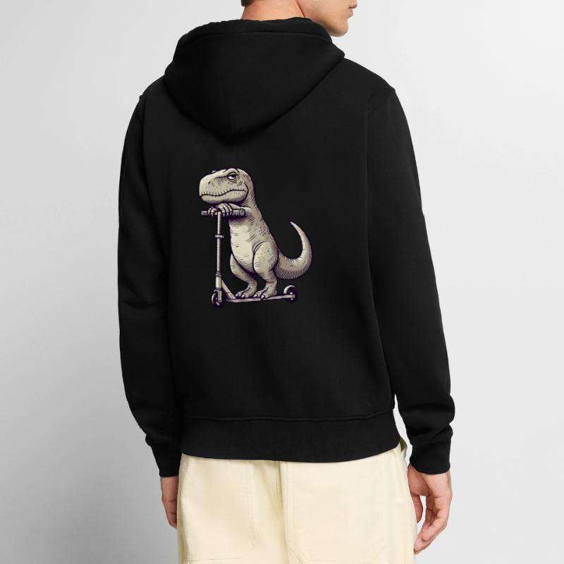Grumpy Dino T-Rex sur Kickroller Comic Veste à capuche bio Premium Unisexe
