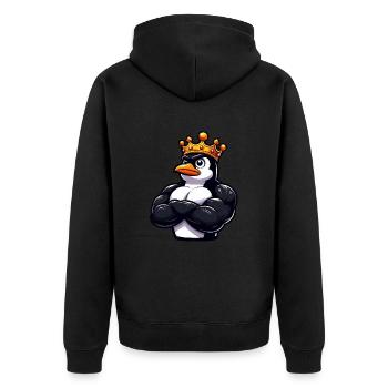 Muskulöser Pinguinkönig Fitness Workout - Unisex Premium Bio Zip Hoodie - Schwarz - Hinten - Nico (187cm)