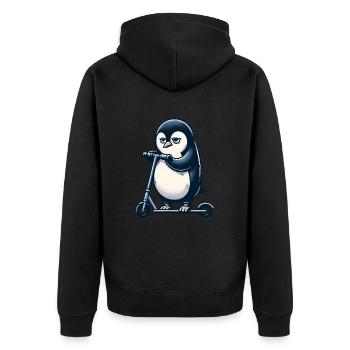 Grumpy Mops auf Kickroller lustig Hund - Unisex Premium Bio Zip Hoodie - Schwarz - Hinten - Nico (187cm)