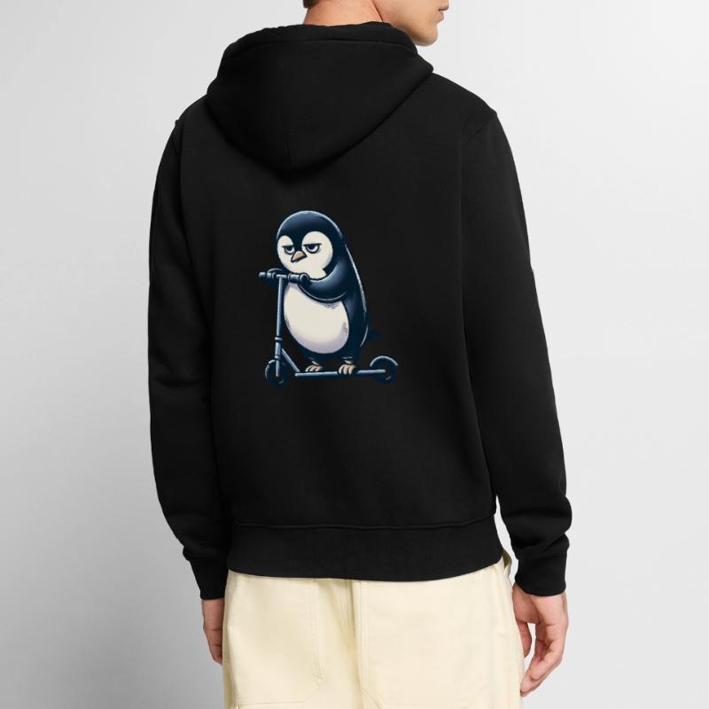 Grumpy Pug on Kickroller Funny Dog Unisex Premium Organic Zip Hoodie