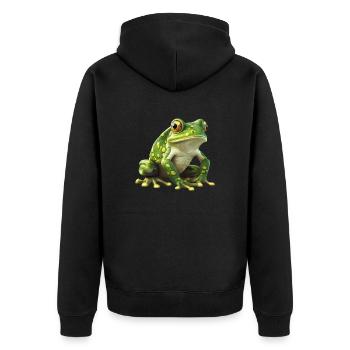 Grüner Frosch - Natürliches Design - Unisex Premium Bio Zip Hoodie - Schwarz - Hinten - Nico (187cm)
