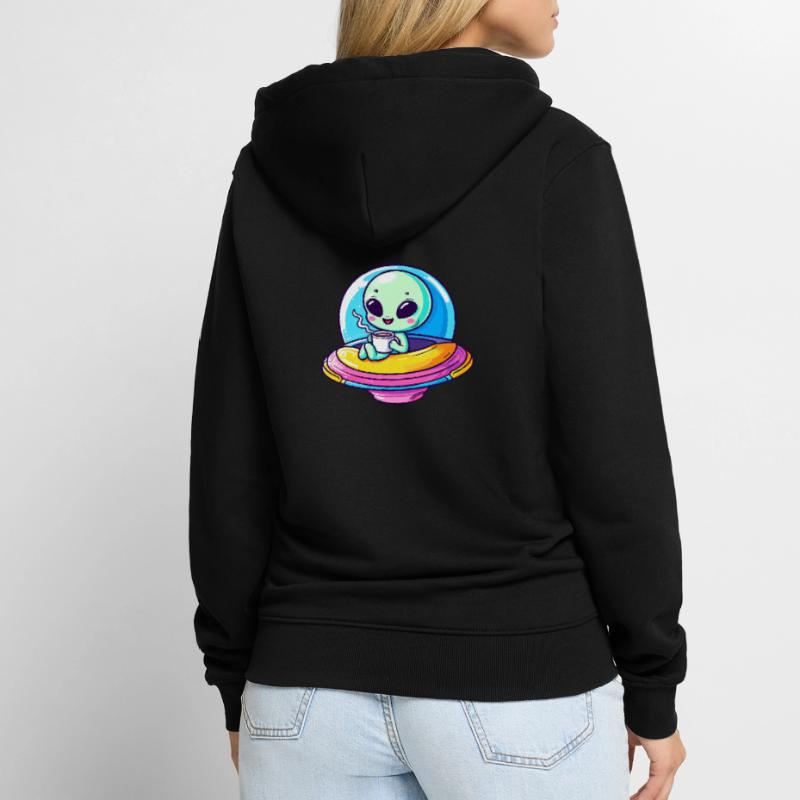 Un extraterrestre mignon comique extraterrestre dans UFO avec Veste à capuche bio Premium Unisexe