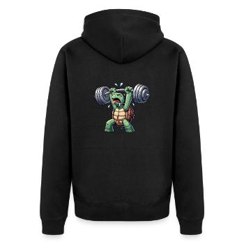 Lustige Schildkröte Hantel Fitness Skurril Workout - Unisex Premium Bio Zip Hoodie - Schwarz - Hinten - Nico (187cm)