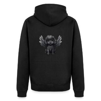 Hund Pudel schwarzes Fell Engel Flügel süß comic - Unisex Premium Bio Zip Hoodie - Schwarz - Hinten - Nico (187cm)