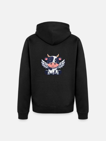 Angel Cow Sky Wings - Unisex Premium Organic Zip Hoodie - black