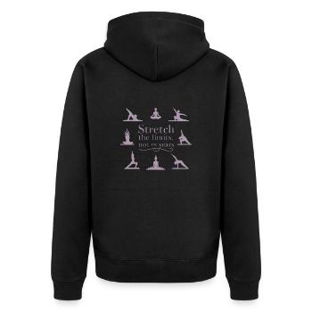 Stretch Boundaries, Not Years: Yoga Inspiration - Unisex Premium Organic Zip Hoodie - black - Back - Nico (187cm)