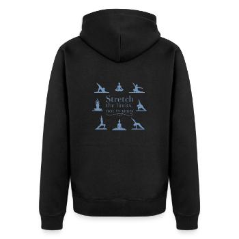 Stretch Boundaries, Not Years: Yoga Inspiration - Unisex Premium Organic Zip Hoodie - black - Back - Nico (187cm)