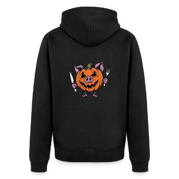 Halloween Cochon Citrouille Couverts Drôle Bande Dessinée - Veste à capuche bio Premium Unisexe - noir - Dos - Nico (187cm)