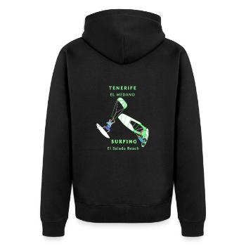 Windsurfer Kitesurfer Teneriffa El Medano grün - Unisex Premium Bio Zip Hoodie - Schwarz - Hinten - Nico (187cm)