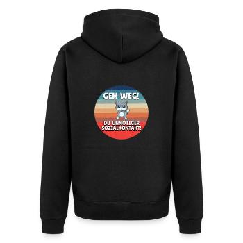 Geh weg du unnötiger Sozialkontakt angry cat retro - Unisex Premium Bio Zip Hoodie - Schwarz - Hinten - Nico (187cm)