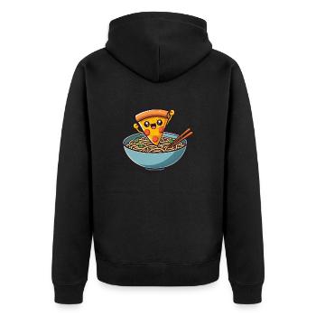 Kawaii Salami Pizza danse dans un bol de soupe de nouilles ramen - Veste à capuche bio Premium Unisexe - noir - Dos - Nico (187cm)