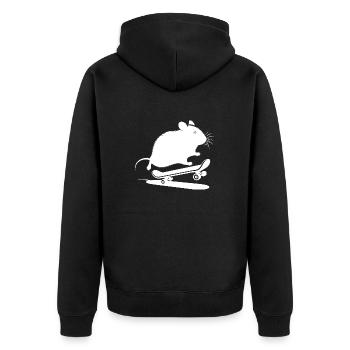 Minimalistischer Hamster Skateboard Skater - Unisex Premium Bio Zip Hoodie - Schwarz - Hinten - Nico (187cm)