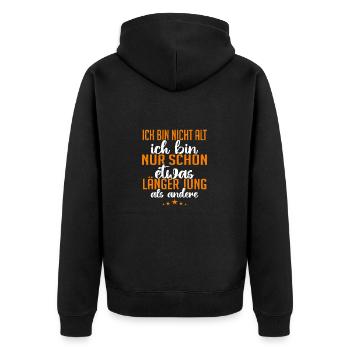 Ich bin nicht alt - Unisex Premium Bio Zip Hoodie - Schwarz - Hinten - Nico (187cm)