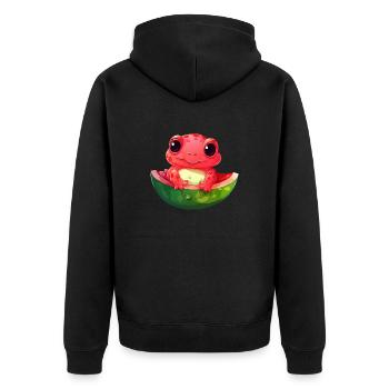 Axolotl extraterrestre rouge kawaii avec pastèque - Veste à capuche bio Premium Unisexe - noir - Dos - Nico (187cm)