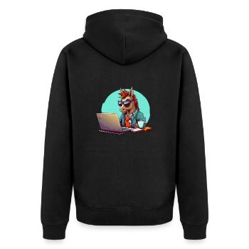 Pferde-Power CEO - Kaffee und Laptop im Business - Unisex Premium Bio Zip Hoodie - Schwarz - Hinten - Nico (187cm)