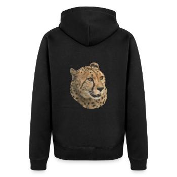 Gepard Kopf, Seitlich, Natürlich - Unisex Premium Bio Zip Hoodie - Schwarz - Hinten - Nico (187cm)