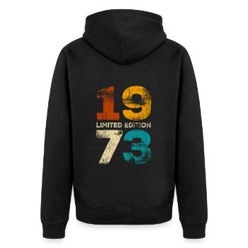 Limited Edition 1973 Geburtstag Geschenk - Unisex Premium Bio Zip Hoodie - Schwarz - Hinten - Nico (187cm)