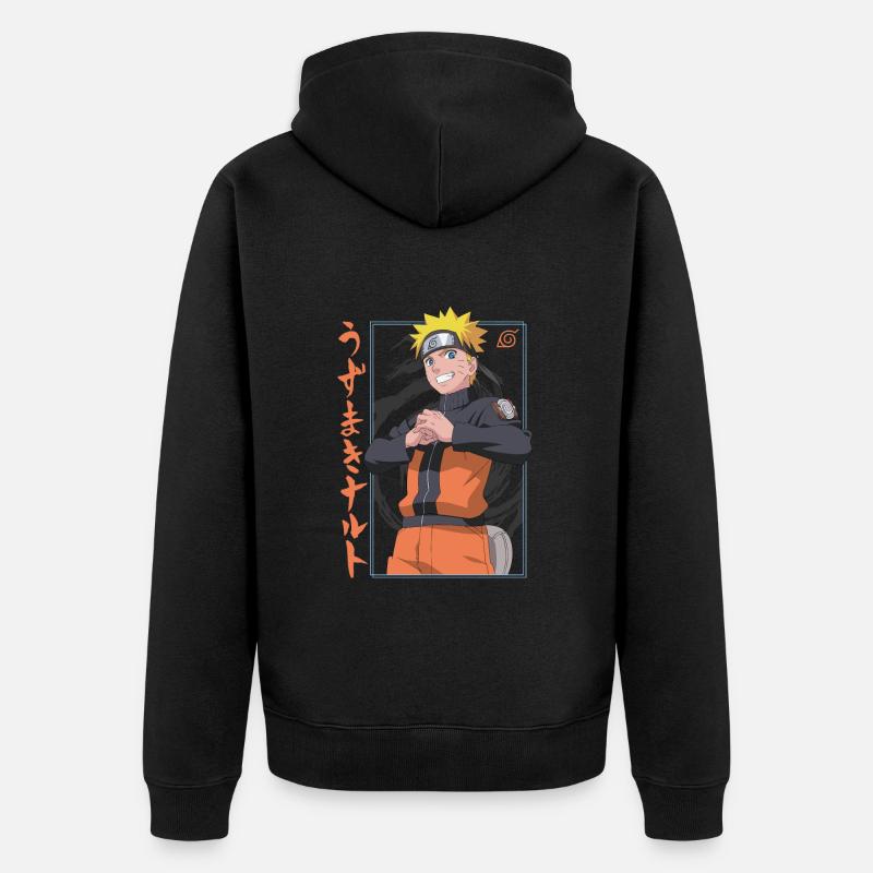 Naruto Shippuden Design Mit Schriftzeichen - Unisex Premium Bio Zip Hoodie - Schwarz
