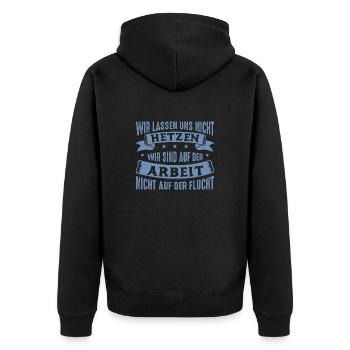 Wir lassen uns nicht hetzen Cess Spruch - Unisex Premium Bio Zip Hoodie - Schwarz - Hinten - Nico (187cm)