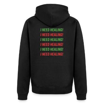 Ich brauche Heilung - Unisex Premium Bio Zip Hoodie - Schwarz - Hinten - Nico (187cm)