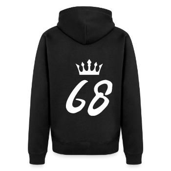 68 Zahl Krone - Unisex Premium Bio Zip Hoodie - Schwarz - Hinten - Nico (187cm)