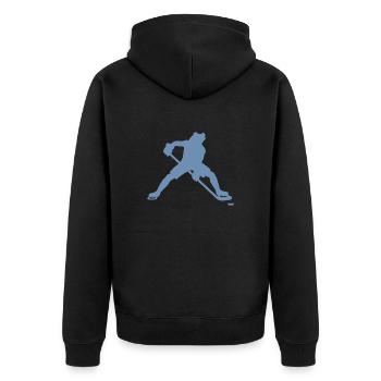 Frosch Eishockeyspieler Silhouette minimalistisch - Unisex Premium Bio Zip Hoodie - Schwarz - Hinten - Nico (187cm)