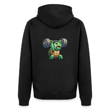 Exhausted turtle with dumbbell cartoon - Unisex Premium Organic Zip Hoodie - black - Back - Nico (187cm)