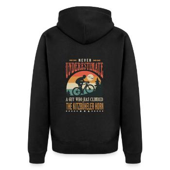 ein Typ, der das Kitzbüheler Horn bestiegen hat - Unisex Premium Bio Zip Hoodie - Schwarz - Hinten - Nico (187cm)