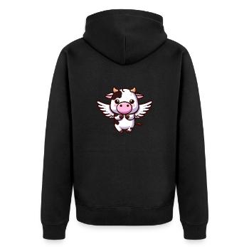 Himmlische Kuh: Ein Engel mit Flügeln - Unisex Premium Bio Zip Hoodie - Schwarz - Hinten - Nico (187cm)
