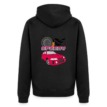 Speedy retro red car - Unisex Premium Organic Zip Hoodie - black - Back - Nico (187cm)