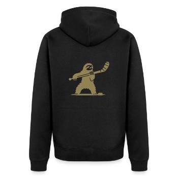 Faultier Eishockey Silhouette - Unisex Premium Bio Zip Hoodie - Schwarz - Hinten - Nico (187cm)