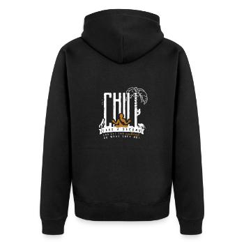Chill (weiss) - Unisex Premium Bio Zip Hoodie - Schwarz - Hinten - Nico (187cm)